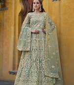  embroidered long Indian green anarkali salwar suit in net for wedding party wear
