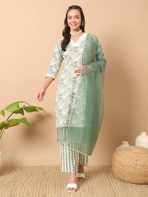 Green colour readymade salwar suit for trendy girlie festive wear looks 1