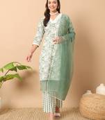 Green colour readymade salwar suit for trendy girlie festive wear looks