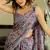 Dusty Lavender Chiffon Floral Print Plain Saree With Unstitched Blouse Piece