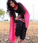 736007_Alluring Resham Embroidered Pink and Black Patiala Suit