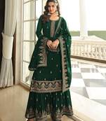 Green embroidered faux georgette semi stitched plazzo suit