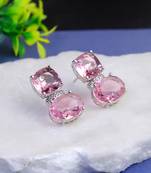 Women rhodium plated pink crystal stone studded earrings
