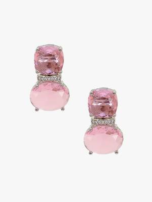 Women rhodium plated pink crystal stone studded earrings 3