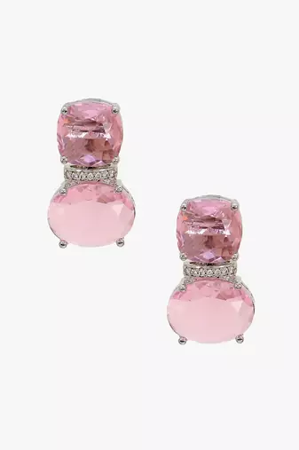 Women rhodium plated pink crystal stone studded earrings
