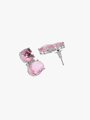 Women rhodium plated pink crystal stone studded earrings 4