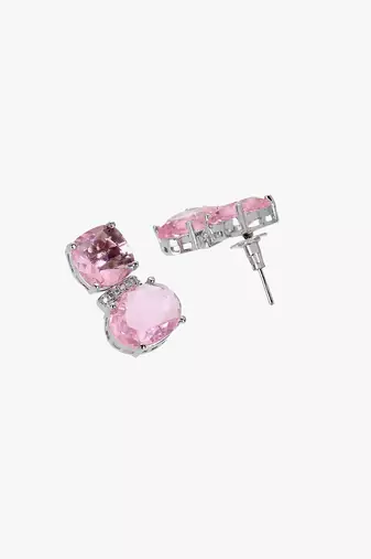 Women rhodium plated pink crystal stone studded earrings