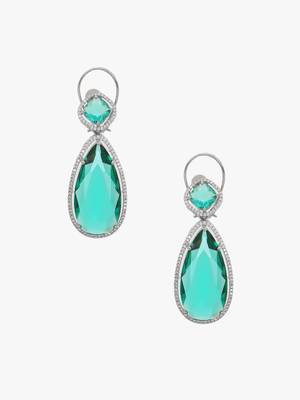Women rhodium plated green stone studded earrings 3