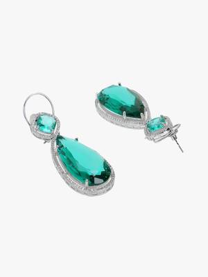 Women rhodium plated green stone studded earrings 4