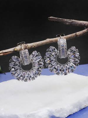 Women rhodium plated stone studded earrings 1