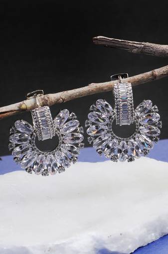 Women rhodium plated stone studded earrings