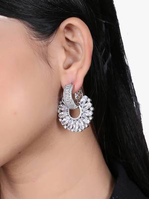 Women rhodium plated stone studded earrings 2