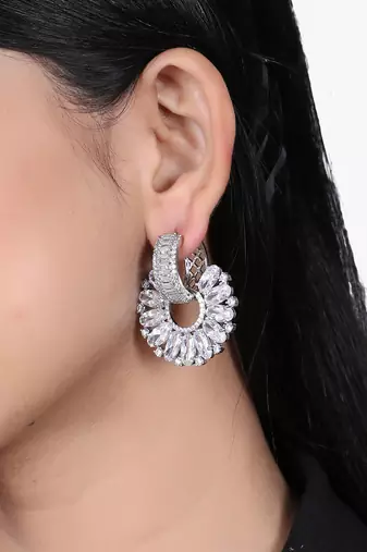 Women rhodium plated stone studded earrings