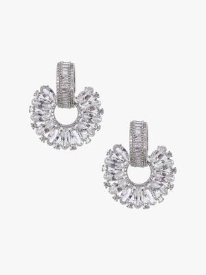 Women rhodium plated stone studded earrings 3