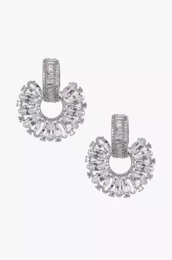 Women rhodium plated stone studded earrings