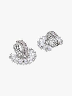 Women rhodium plated stone studded earrings 4