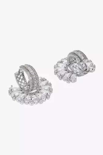 Women rhodium plated stone studded earrings