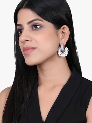 Women rhodium plated stone studded earrings 5
