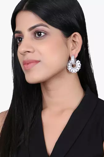 Women rhodium plated stone studded earrings
