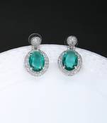 Women rhodium-plated emerald stone studded drop earrings