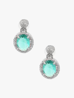 Women rhodium-plated emerald stone studded drop earrings 3