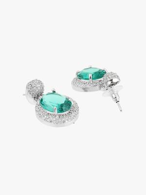 Women rhodium-plated emerald stone studded drop earrings 4
