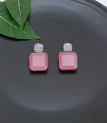 Women silver-plated pink stone-studded drop earrings