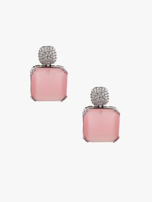 Women silver-plated pink stone-studded drop earrings 3
