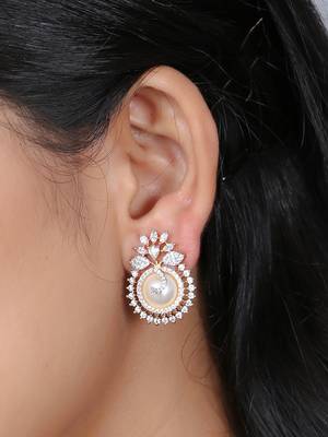 Women gold plated pearl studded studs earrings 2