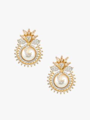 Women gold plated pearl studded studs earrings 3