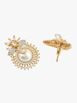 Women gold plated pearl studded studs earrings 4