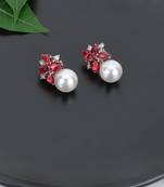 Women silver-plated pearl and rubby drop earrings