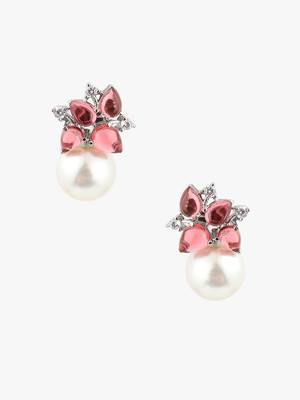 Women silver-plated pearl and rubby drop earrings 3