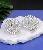 Women rhodium plated cz stone studded round earrings