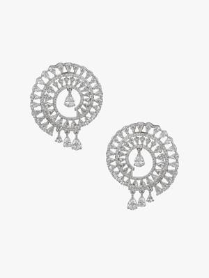 Women rhodium plated cz stone studded round earrings 3