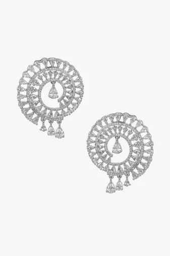 Women rhodium plated cz stone studded round earrings