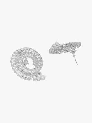 Women rhodium plated cz stone studded round earrings 4