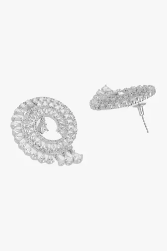 Women rhodium plated cz stone studded round earrings