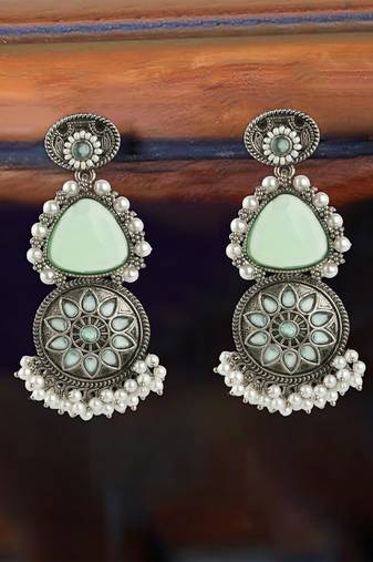 Women beautiful traditional green oxidized silver earrings
