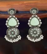 Women beautiful traditional green oxidized silver earrings