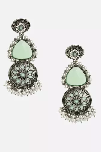 Women beautiful traditional green oxidized silver earrings