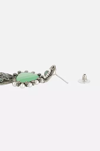 Women beautiful traditional green oxidized silver earrings