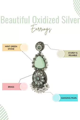 Women beautiful traditional green oxidized silver earrings