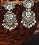 Women oxidised silver plated pearl drop earrings