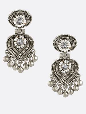 Women oxidised silver plated pearl drop earrings 3