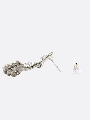 Women oxidised silver plated pearl drop earrings 4