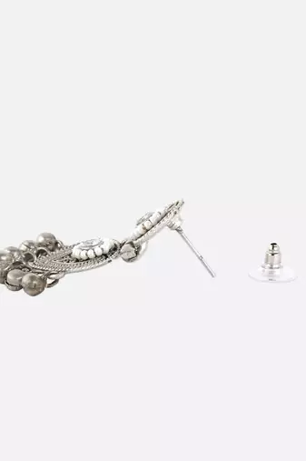 Women oxidised silver plated pearl drop earrings