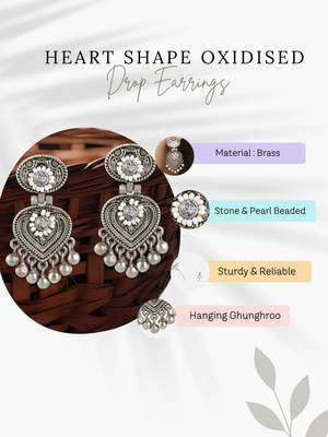 Women oxidised silver plated pearl drop earrings 5