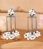 Women silver plated pearl drop earrings