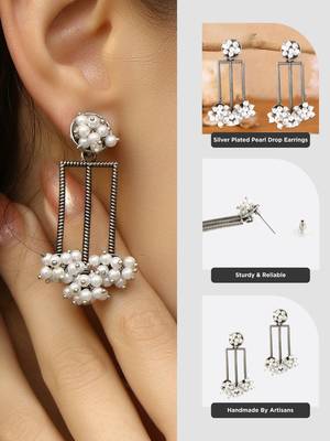Women silver plated pearl drop earrings 5